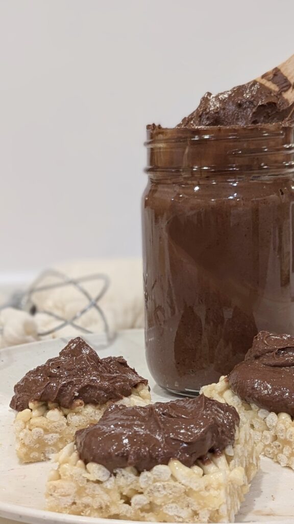 Image of Chocolate Tahini Buttercream Frosting on rice Krispie treats